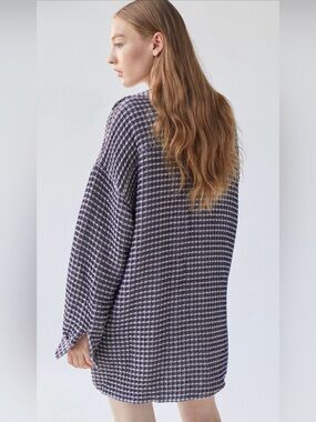 NWOT- BDG by Urban Outfitters Navy & Ivory “Stanley” Waffle-Knit Button Shirt